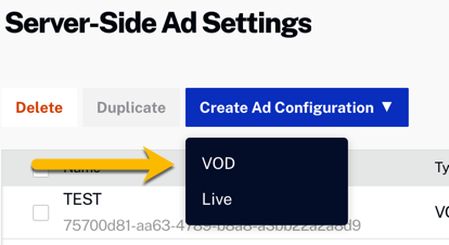 創建 VOD 廣告配置